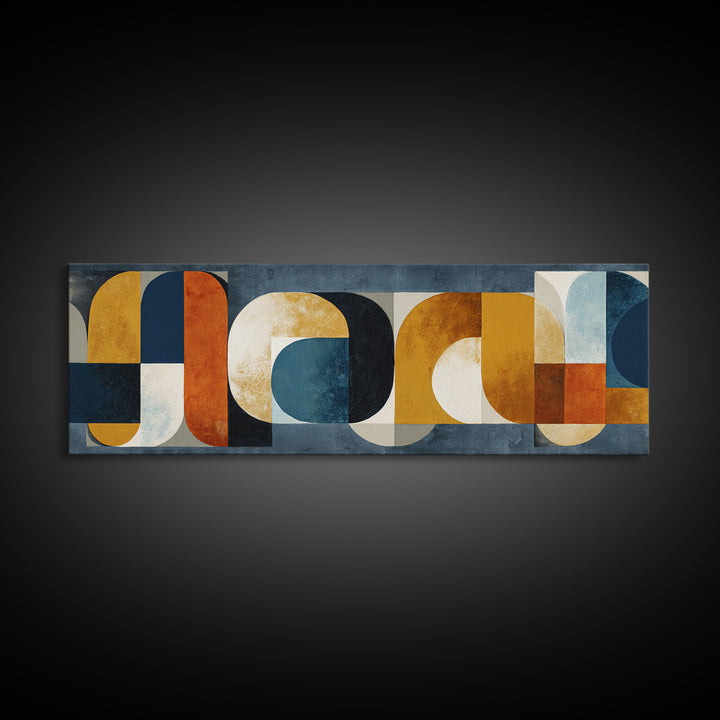 Bold Mid Century Geometric Forms Canvas Print, Above Sofa Art, Mid Century Modern, Living Room Decor, Fine Art, Statement, ASA-3x1-92