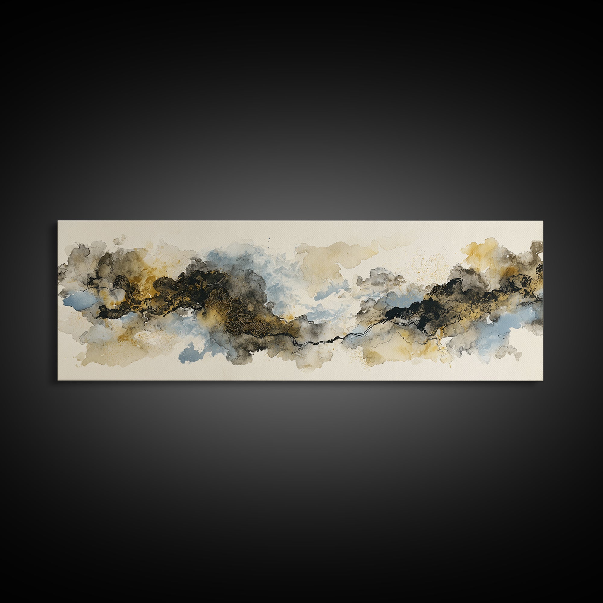 Minimal Black Ink Composition Canvas Print, Above Sofa Art, Japandi Wall Art, Living Room Decor, Fine Art, Statement, ASA-3x1-96