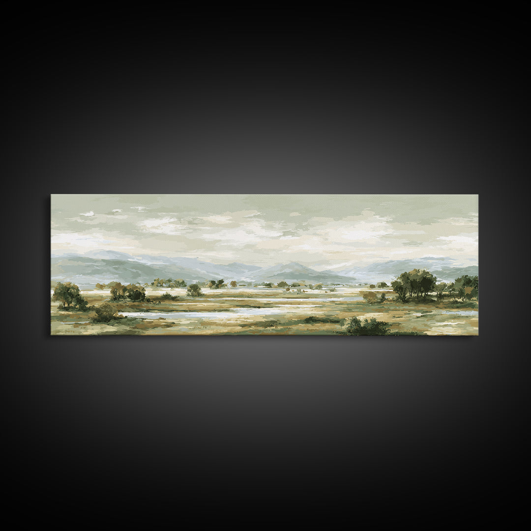 Wide Olive and Beige Meadow Panorama Canvas Print, Above Sofa Art, Canvas Print, Living Room Decor, Oil Painting, Statement, ASA-3x1-98