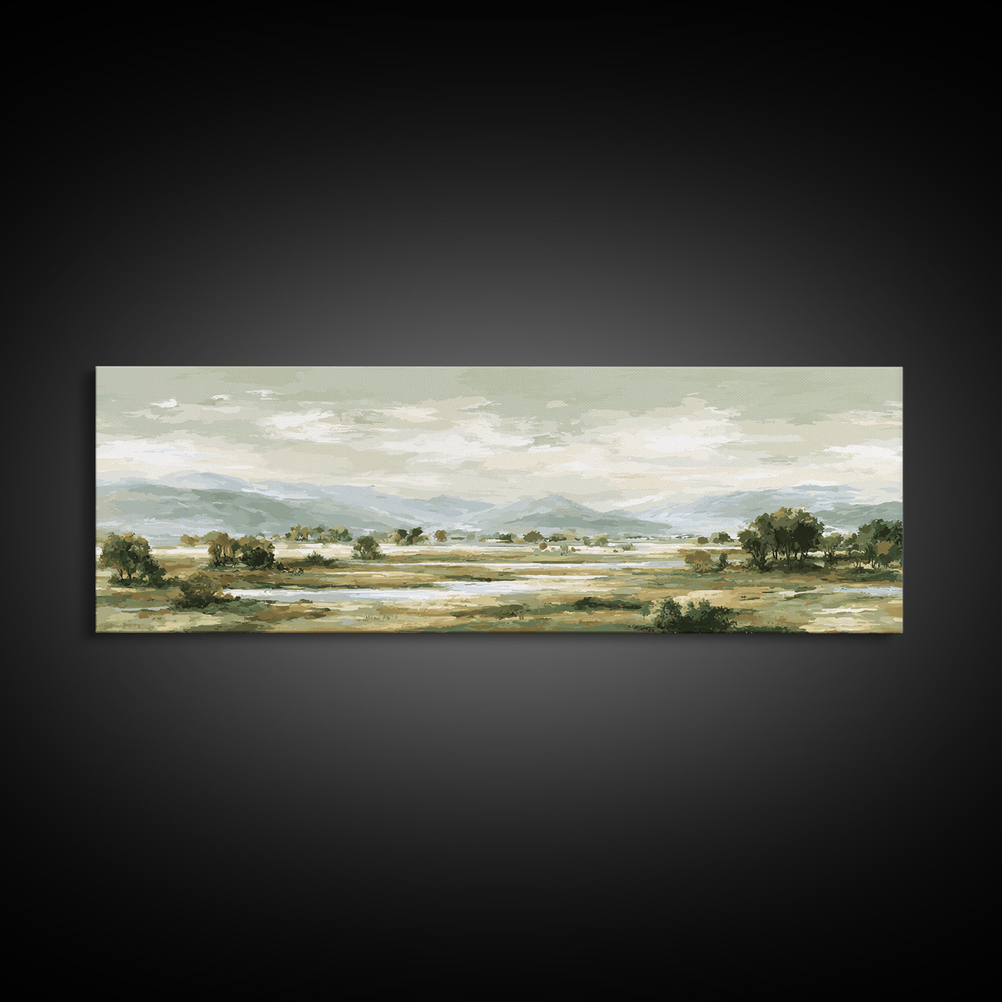Wide Olive and Beige Meadow Panorama Canvas Print, Above Sofa Art, Canvas Print, Living Room Decor, Oil Painting, Statement, ASA-3x1-98