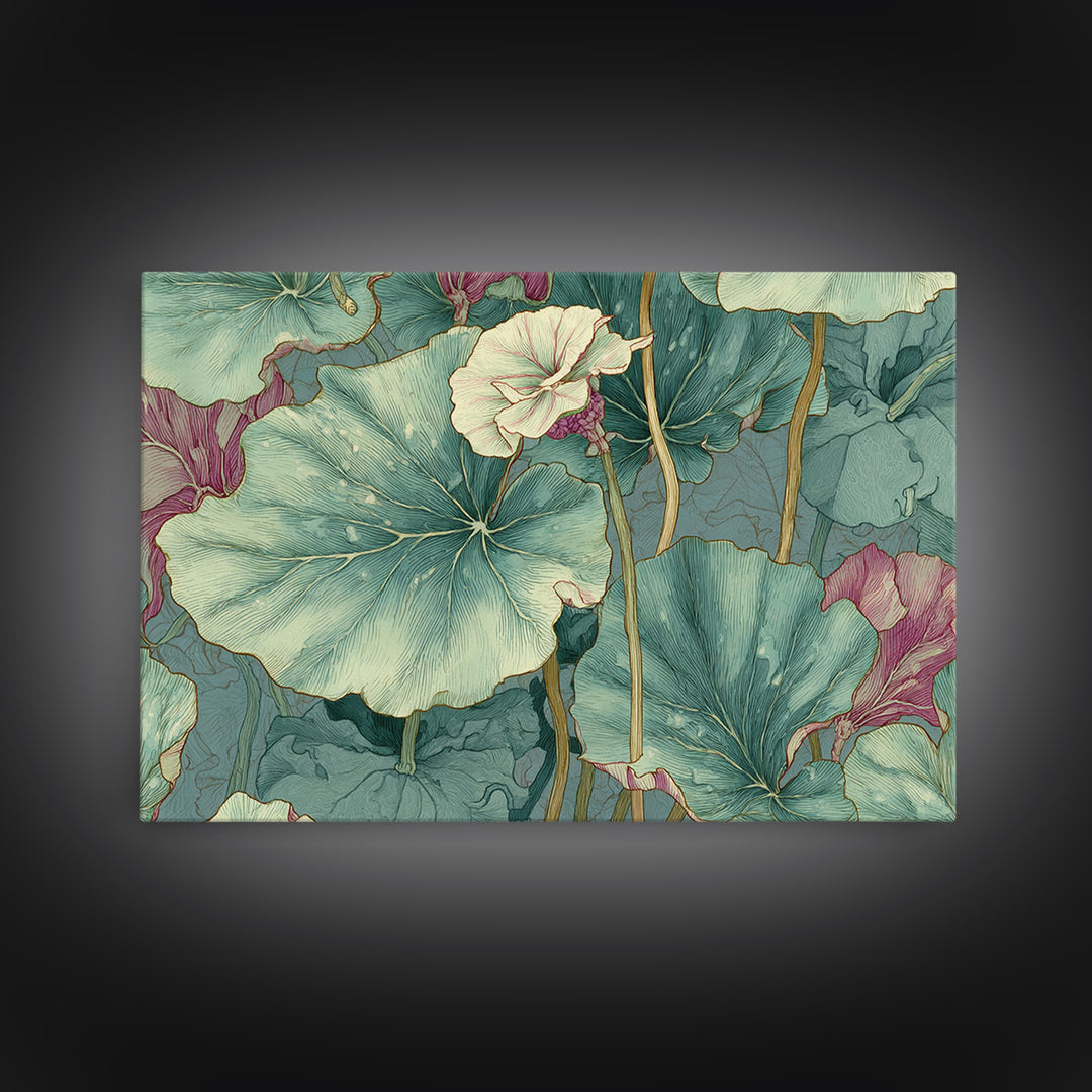 Large Botanical Leaves Canvas Print, Above Sofa Art, Framed Wall Art, Living Room Decor, Statement, Living Room Wall Art, ASA-3x2-1