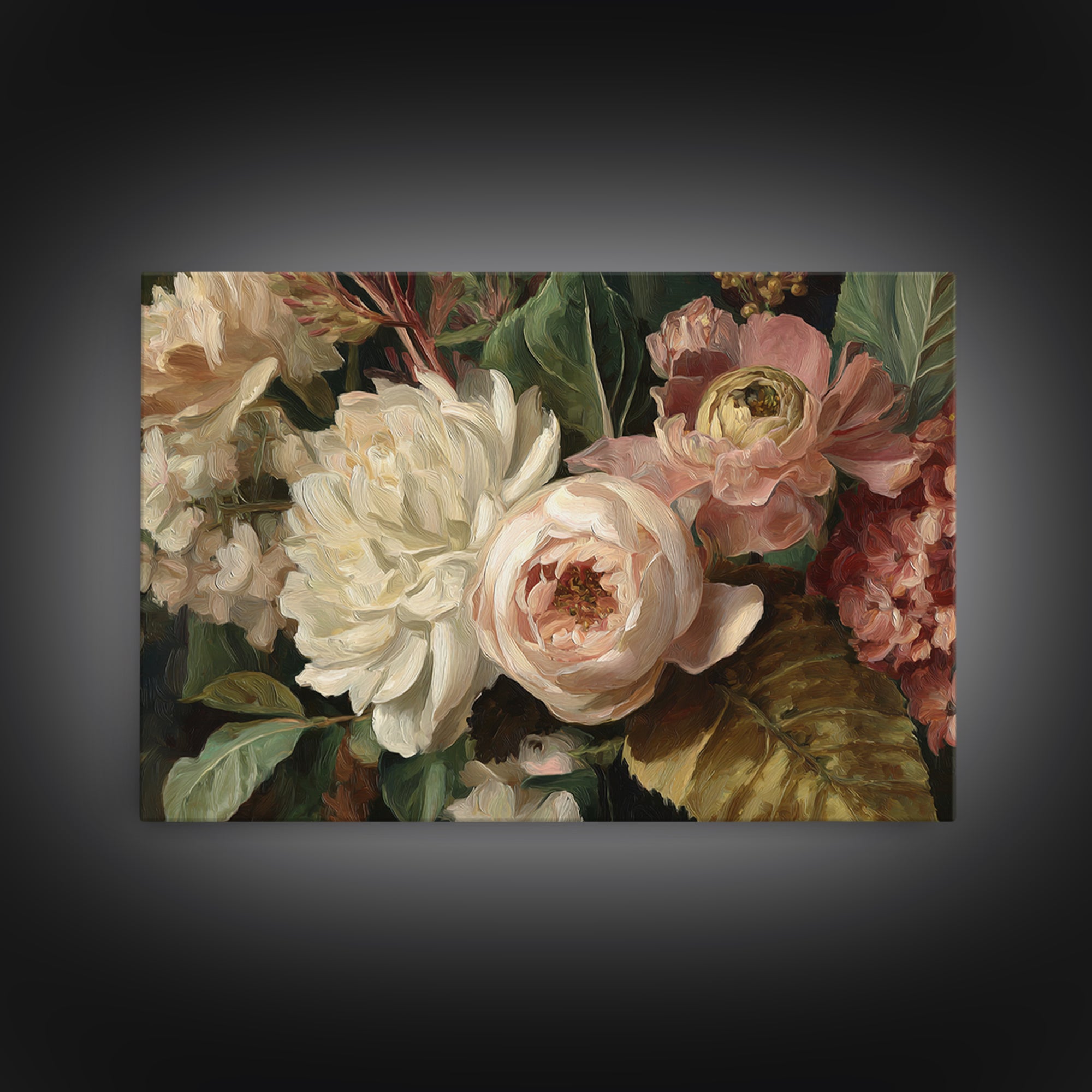 Large Expressive Floral Bouquet Framed Canvas Print, Above Sofa Art, Canvas Wall Art, Living Room Decor, Oil Painting, ASA-3x2-10