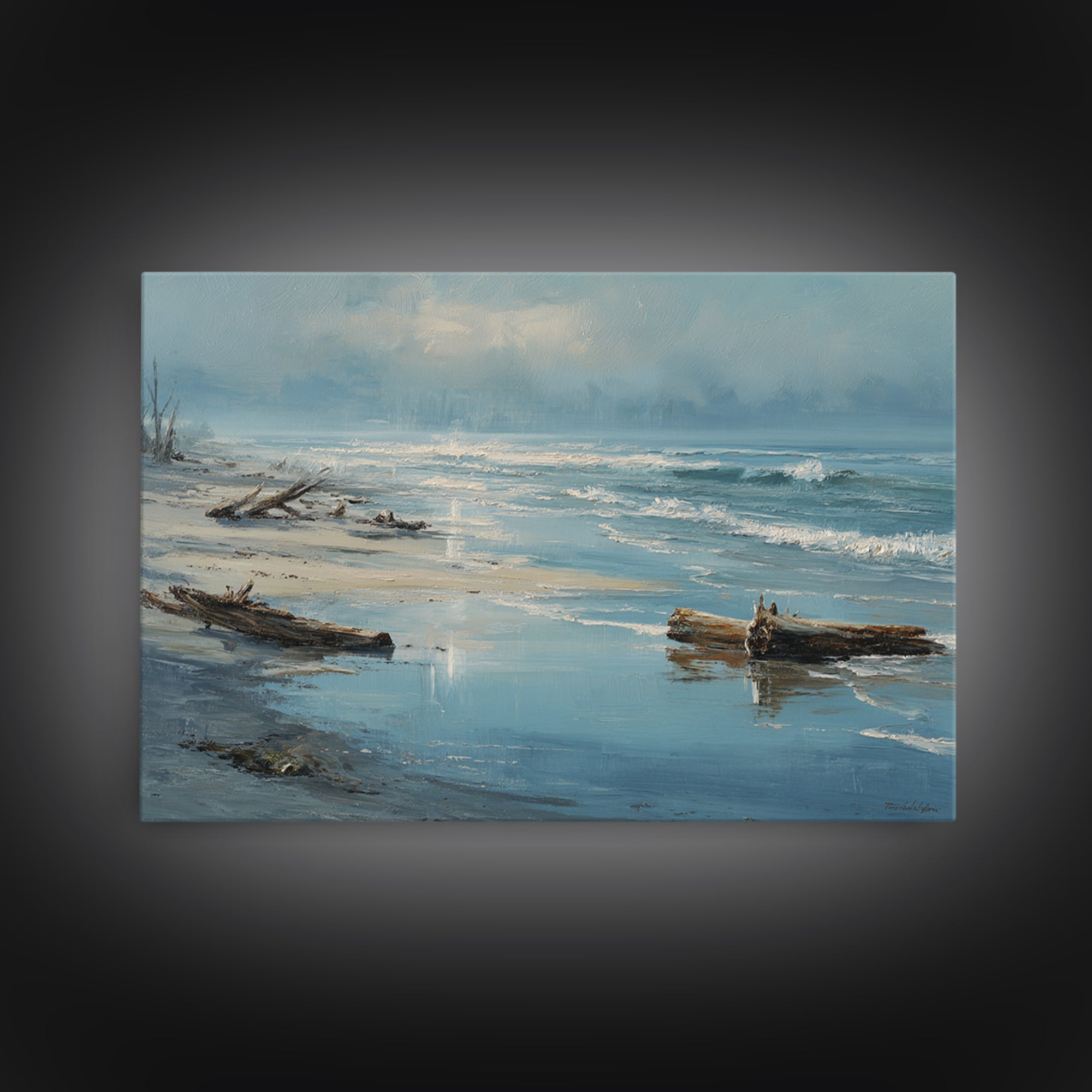 Moody Seascape at Twilight Canvas Print, Above Sofa Art, Large Wall Art, Living Room Decor, Watercolor Art, Statement, ASA-3x2-16