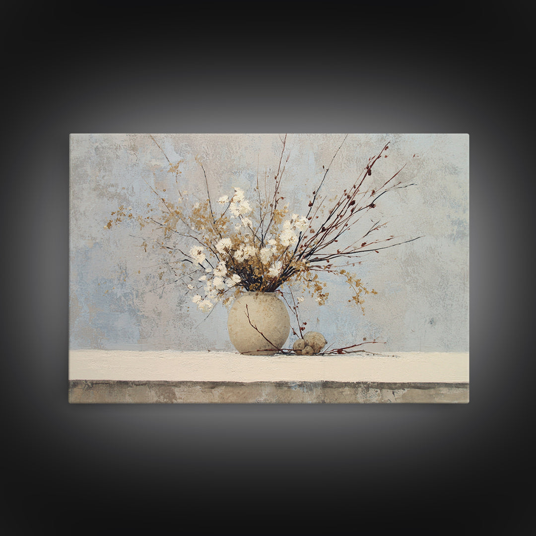 Large Neutral Still Life Framed Canvas Print, Above Sofa Art, Printable Wall Art, Living Room Decor, Watercolor Art, Statement, ASA-3x2-18
