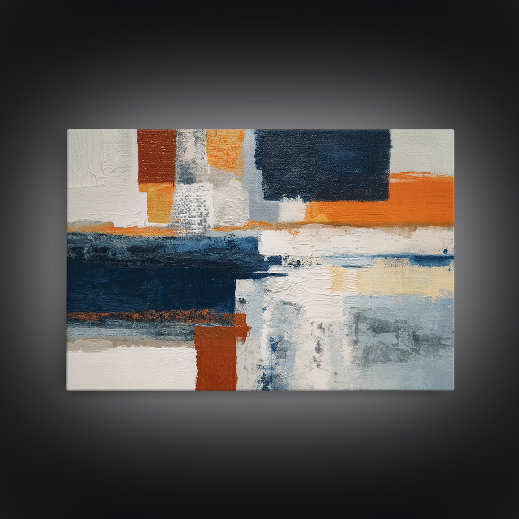 Bold Navy and Ivory Abstract Brushwork Canvas Print, Above Sofa Art, Mid Century Modern, Living Room Decor, Abstract Art, ASA-3x2-22