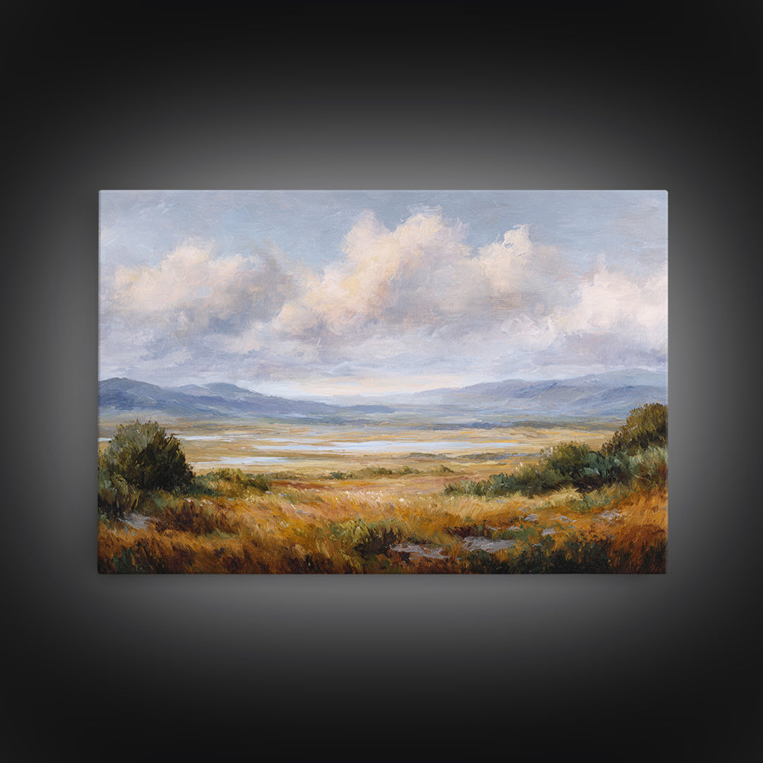 Dramatic Cloudscape over a Distant Valley Canvas Print, Above Sofa Art, Horizontal Wall Art, Living Room Decor, Statement, ASA-3x2-33