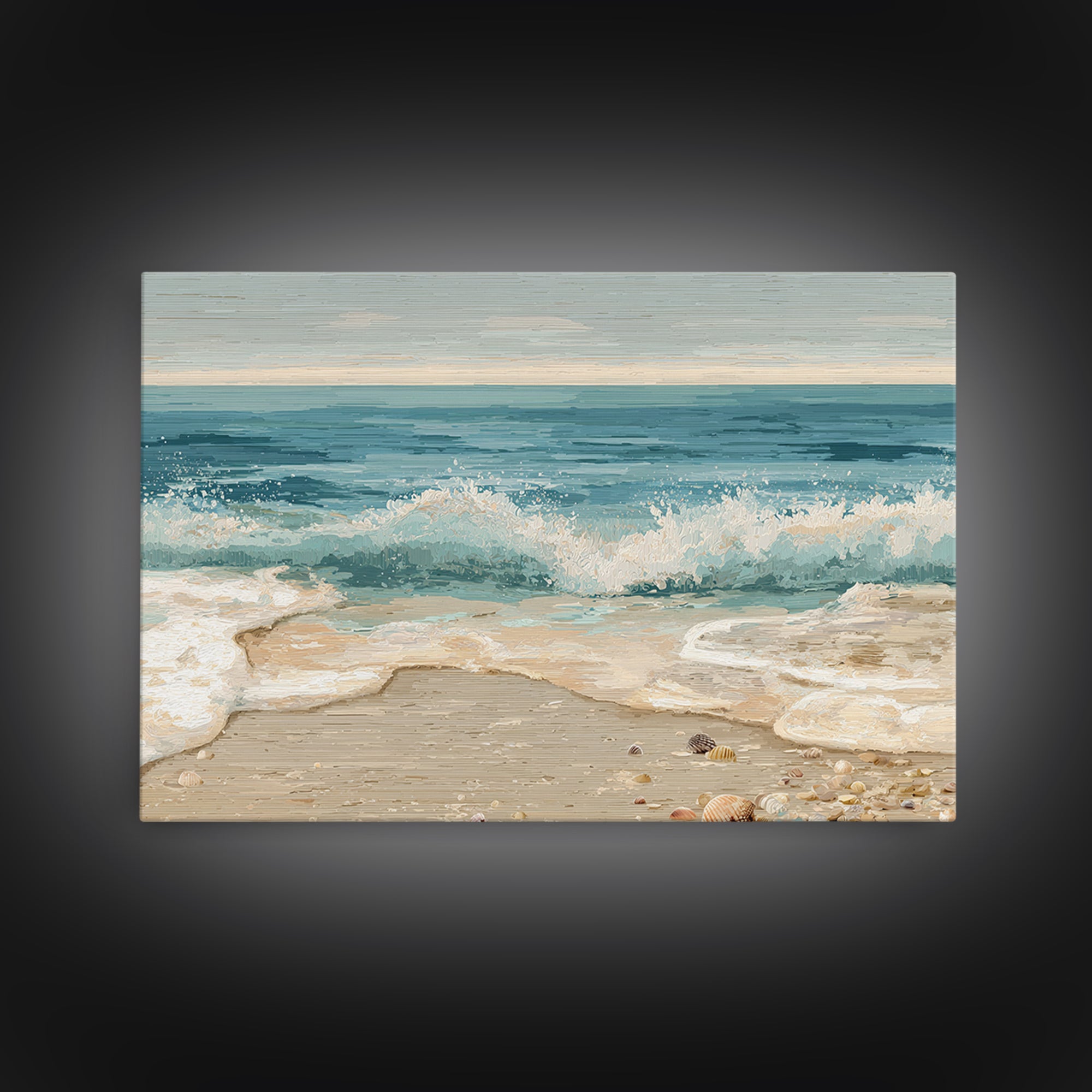 Moody Seascape at Twilight Framed Canvas Print, Above Sofa Art, Abstract Wall Art, Living Room Decor, Oil Painting, Statement, ASA-3x2-40