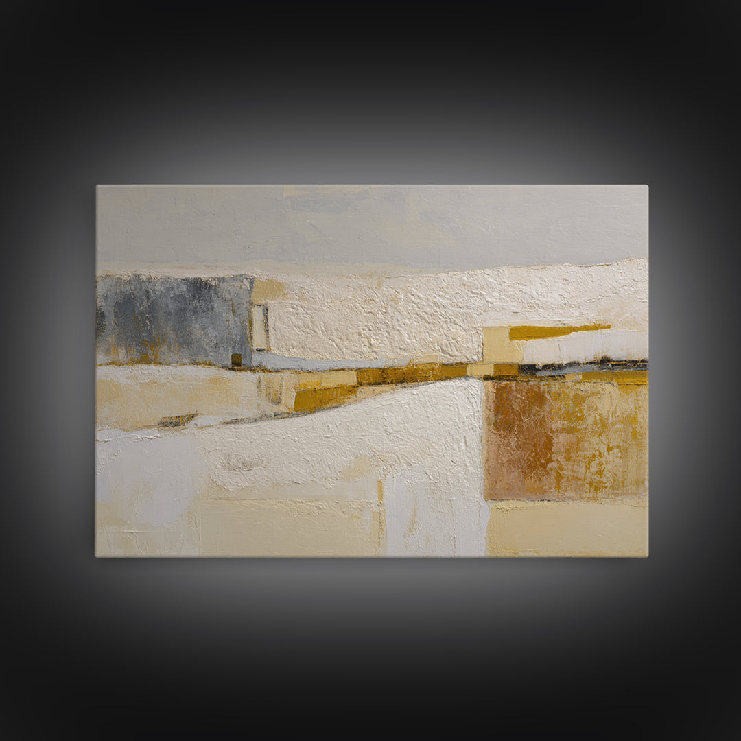 Luxury Monochrome Stone Composition Framed Canvas Print, Above Sofa Art, Minimalist Wall Art, Living Room Decor, Oil Painting, ASA-3x2-47