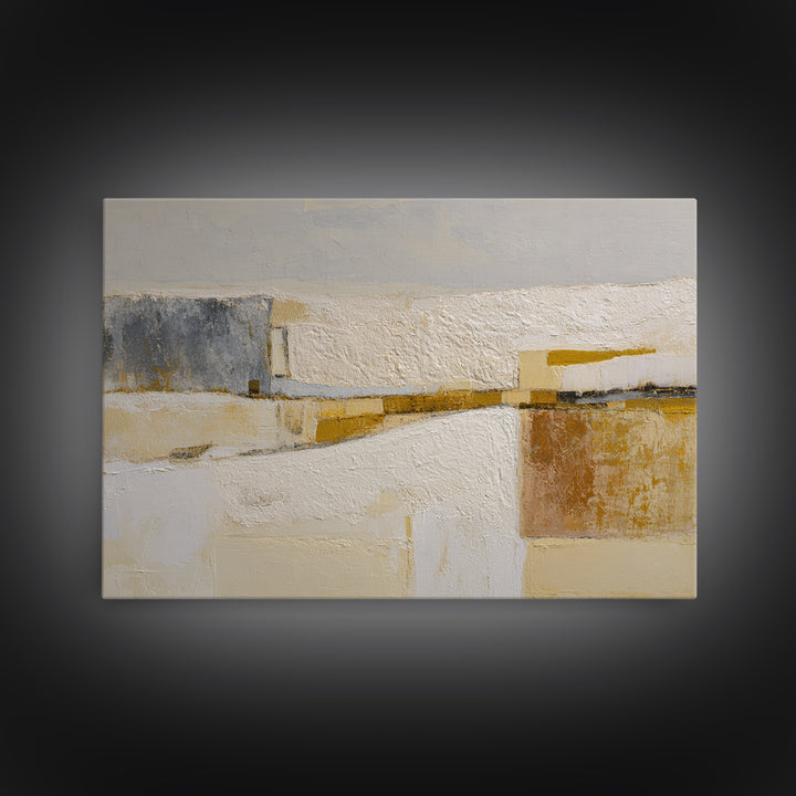 Luxury Monochrome Stone Composition Framed Canvas Print, Above Sofa Art, Minimalist Wall Art, Living Room Decor, Oil Painting, ASA-3x2-47