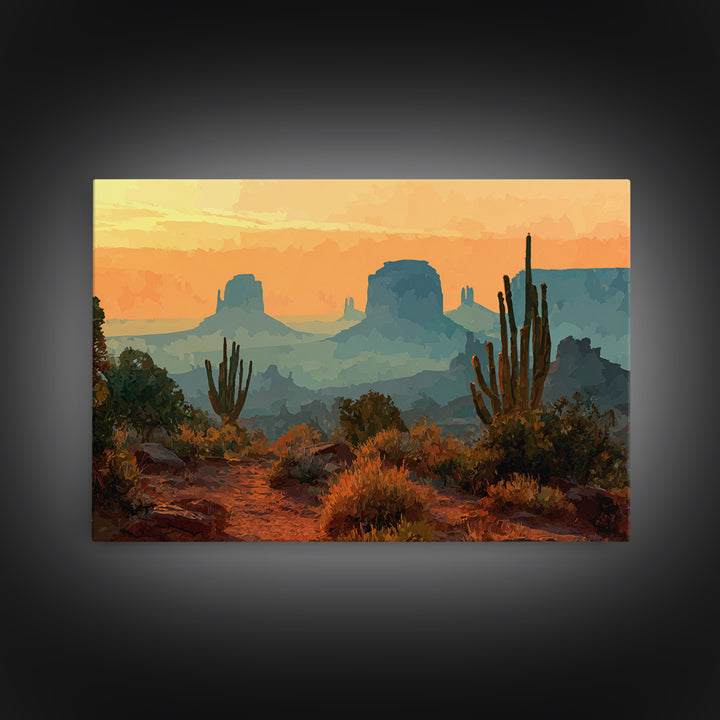 Desert Mesa Panorama Canvas Print, Above Sofa Art, Boho Wall Art, Living Room Decor, Fine Art, Statement, Japandi Wall Art, ASA-3x2-48