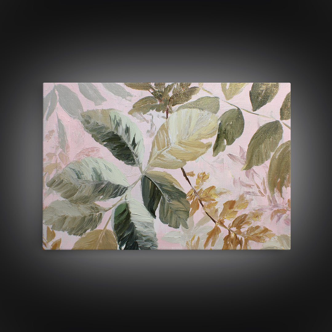 Large Botanical Leaves Canvas Print, Above Sofa Art, Set of 3 Wall Art, Living Room Decor, Oil Painting, Statement, ASA-3x2-49