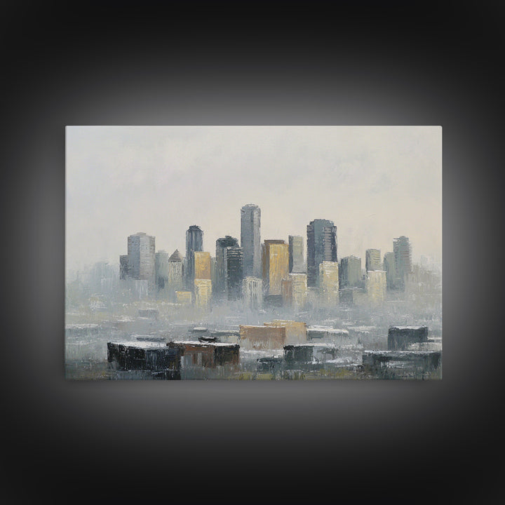 Quiet City Skyline Reduced to Elegant Shapes Canvas Print, Above Sofa Art, Abstract Wall Art, Living Room Decor, Statement, ASA-3x2-50
