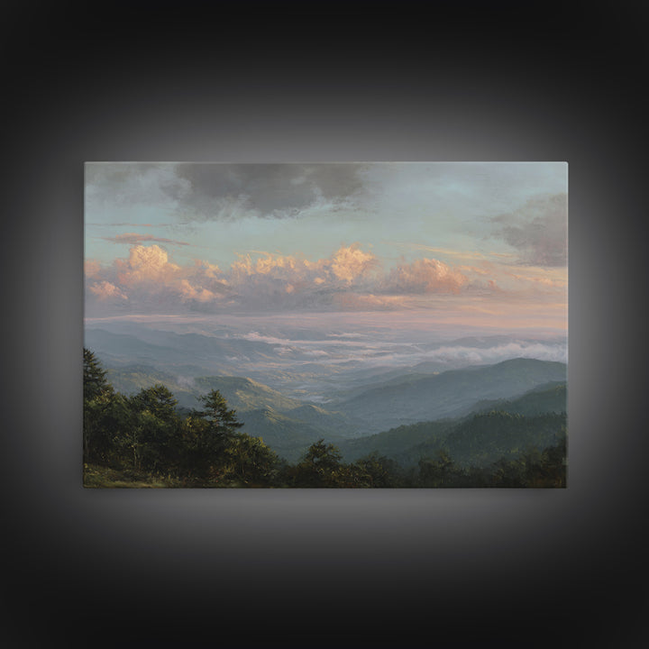 Dramatic Cloudscape over a Distant Valley Canvas Print, Above Sofa Art, Horizontal Wall Art, Living Room Decor, Statement, ASA-3x2-57