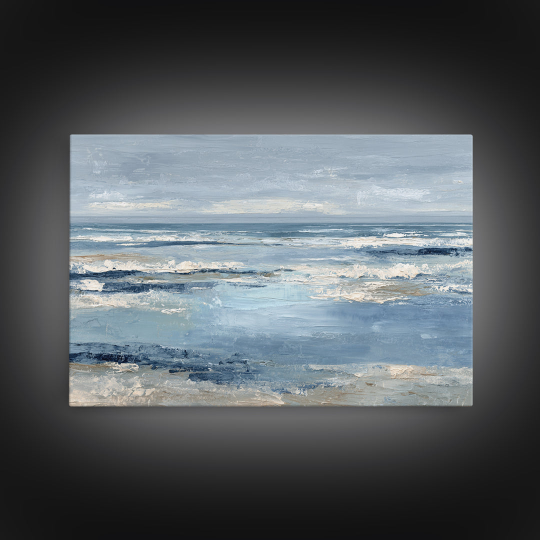 Moody Seascape at Twilight Framed Canvas Print, Above Sofa Art, Set of 3 Prints, Living Room Decor, Abstract Art, Statement, ASA-3x2-64