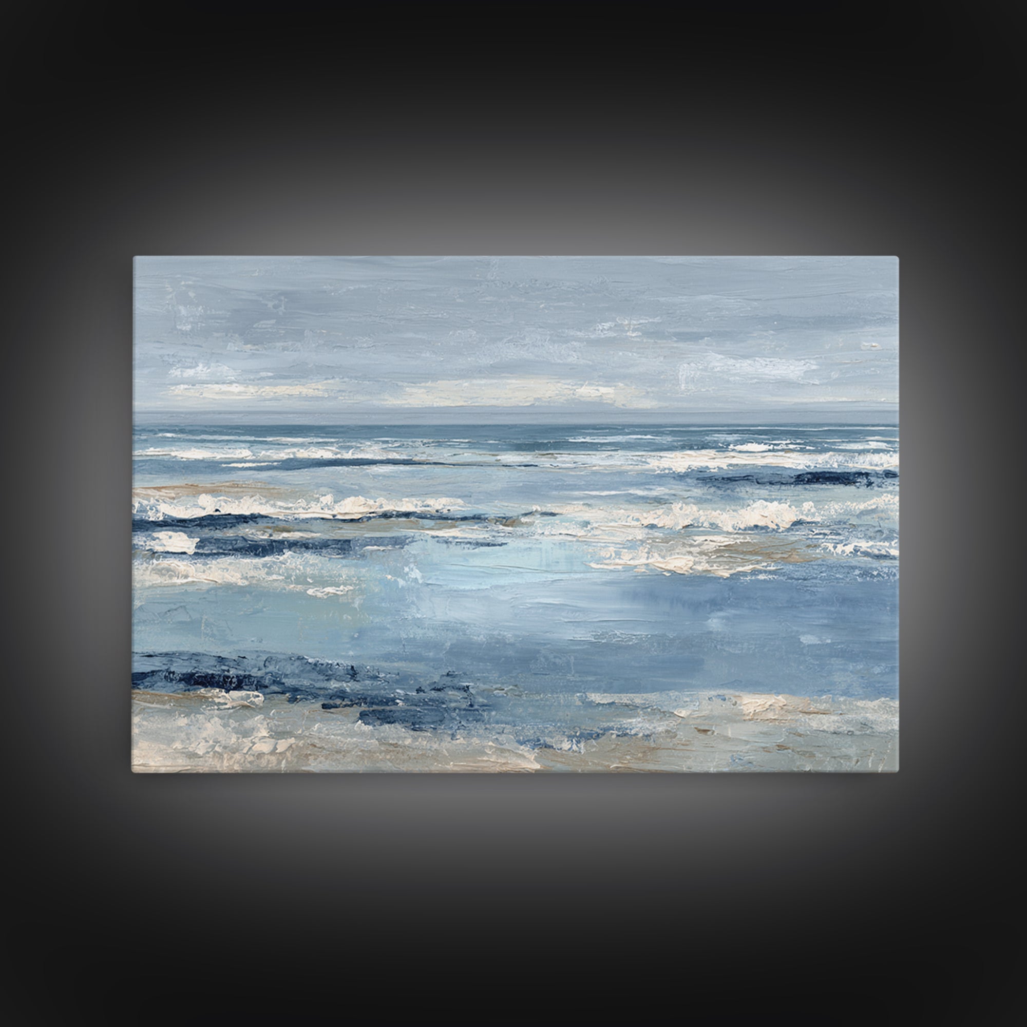 Moody Seascape at Twilight Framed Canvas Print, Above Sofa Art, Set of 3 Prints, Living Room Decor, Abstract Art, Statement, ASA-3x2-64