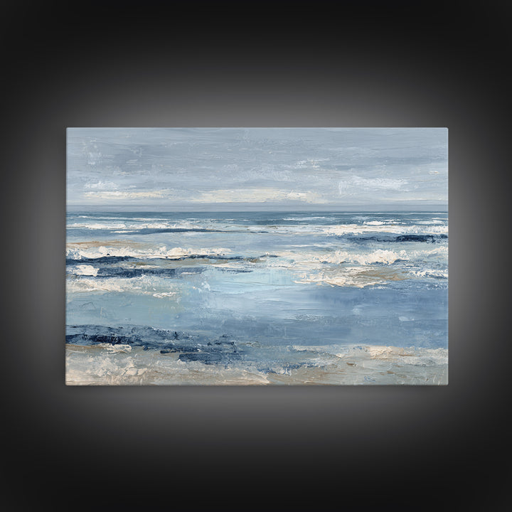 Moody Seascape at Twilight Framed Canvas Print, Above Sofa Art, Set of 3 Prints, Living Room Decor, Abstract Art, Statement, ASA-3x2-64