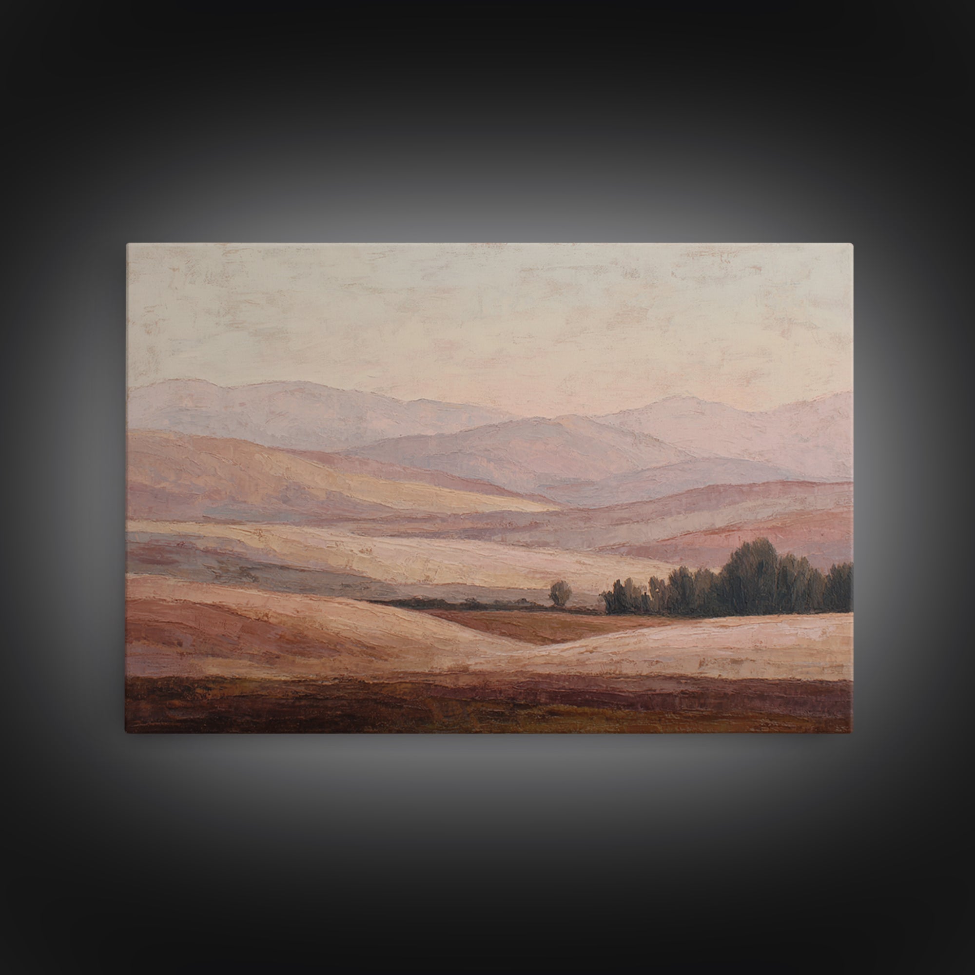 Sunlit Rolling Hills Framed Canvas Print, Above Sofa Art, Watercolor Painting, Living Room Decor, Fine Art, Statement, ASA-3x2-69