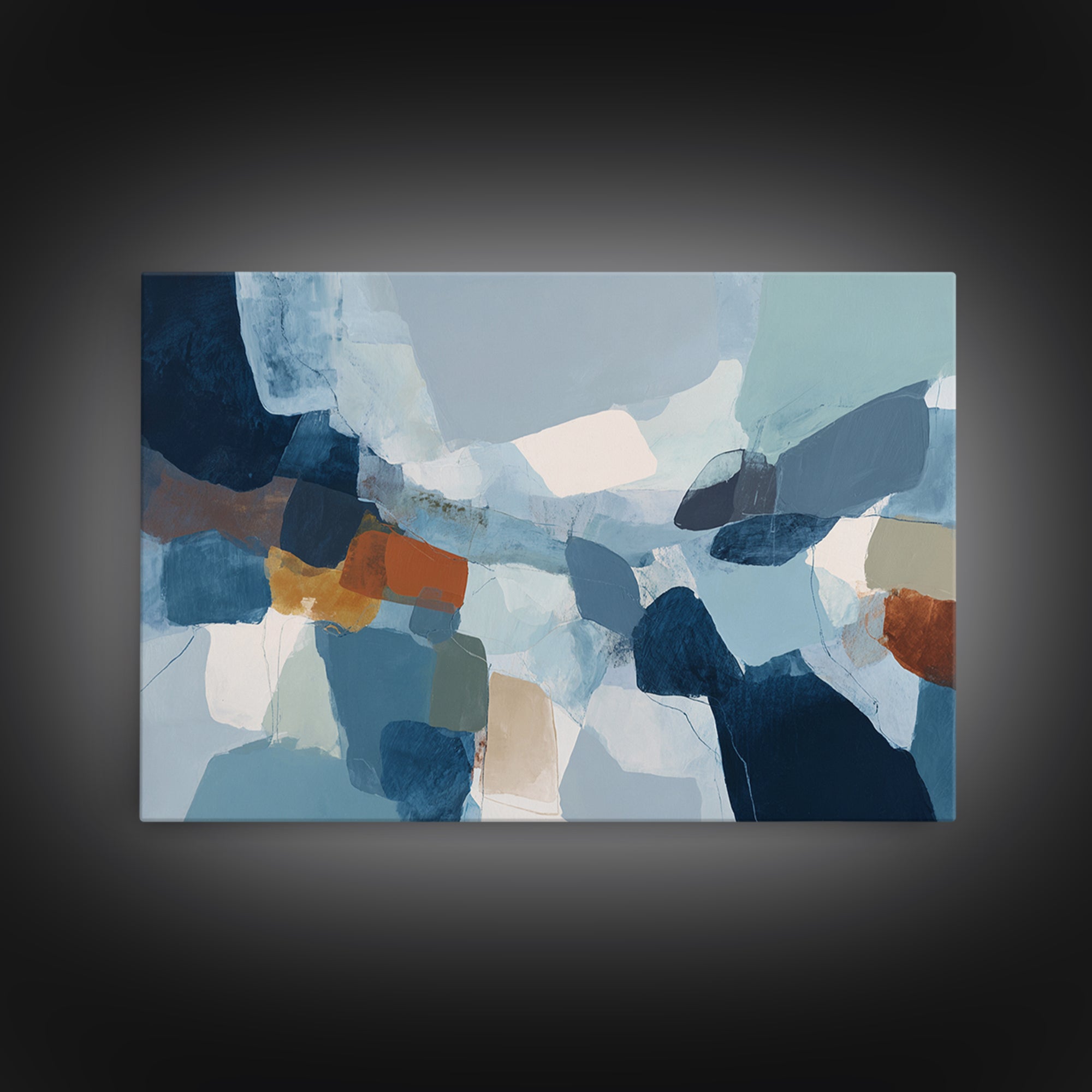Bold Navy and Ivory Abstract Brushwork Framed Canvas Print, Above Sofa Art, Living Room Decor, Abstract Art, Statement, ASA-3x2-70