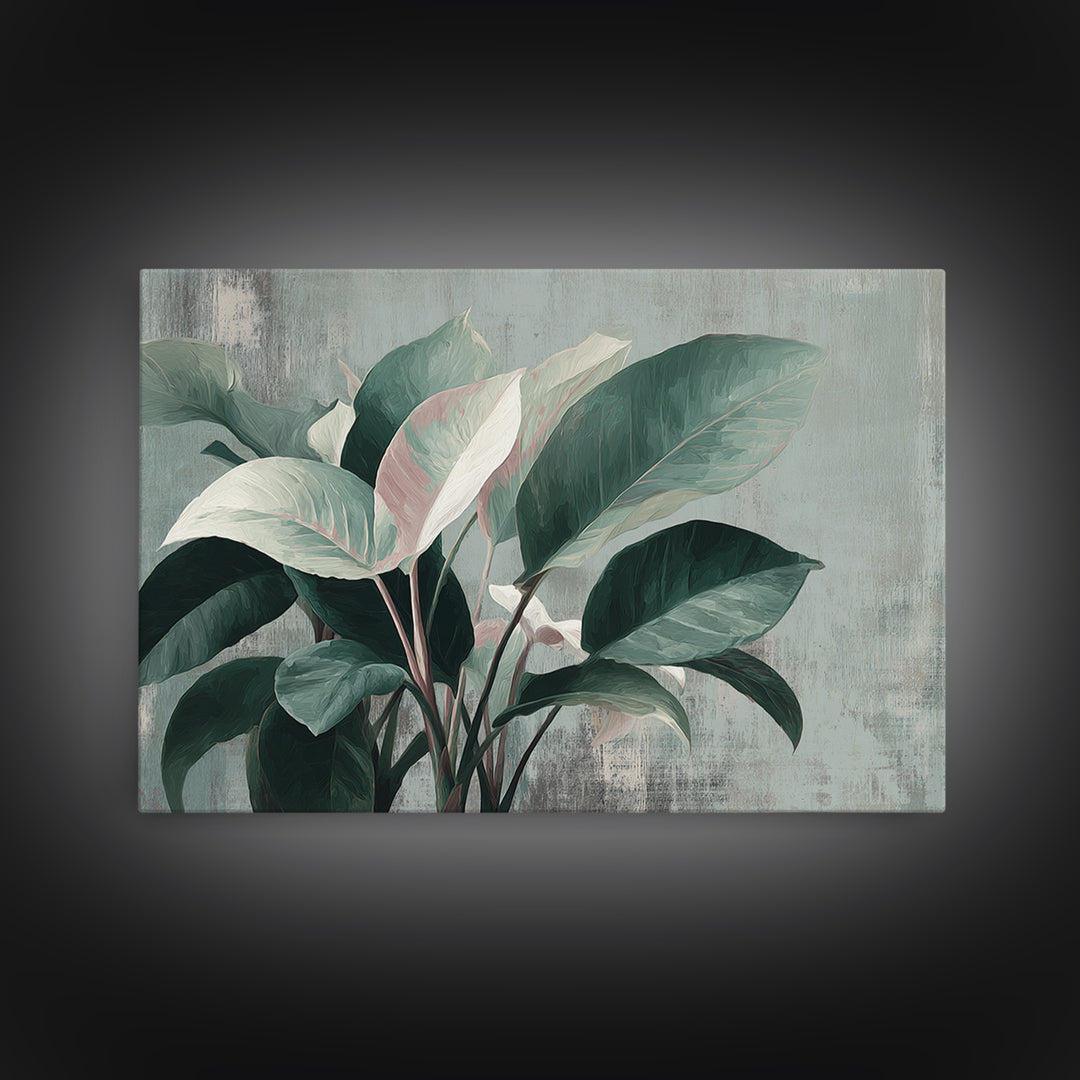 Large Botanical Leaves Canvas Print, Above Sofa Art, Set of 3 Wall Art, Living Room Decor, Oil Painting, Statement, ASA-3x2-73