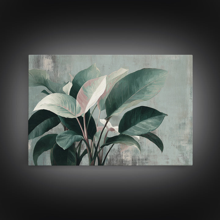 Large Botanical Leaves Canvas Print, Above Sofa Art, Set of 3 Wall Art, Living Room Decor, Oil Painting, Statement, ASA-3x2-73