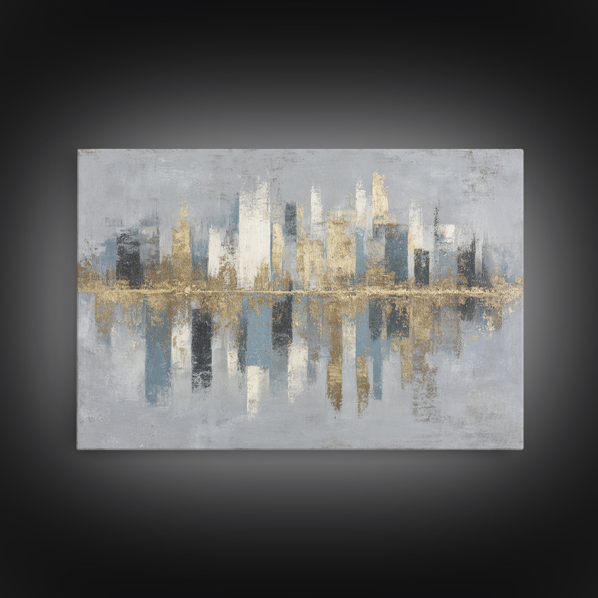 Quiet City Skyline Reduced to Elegant Shapes Canvas Print, Above Sofa Art, Abstract Wall Art, Living Room Decor, Statement, ASA-3x2-74