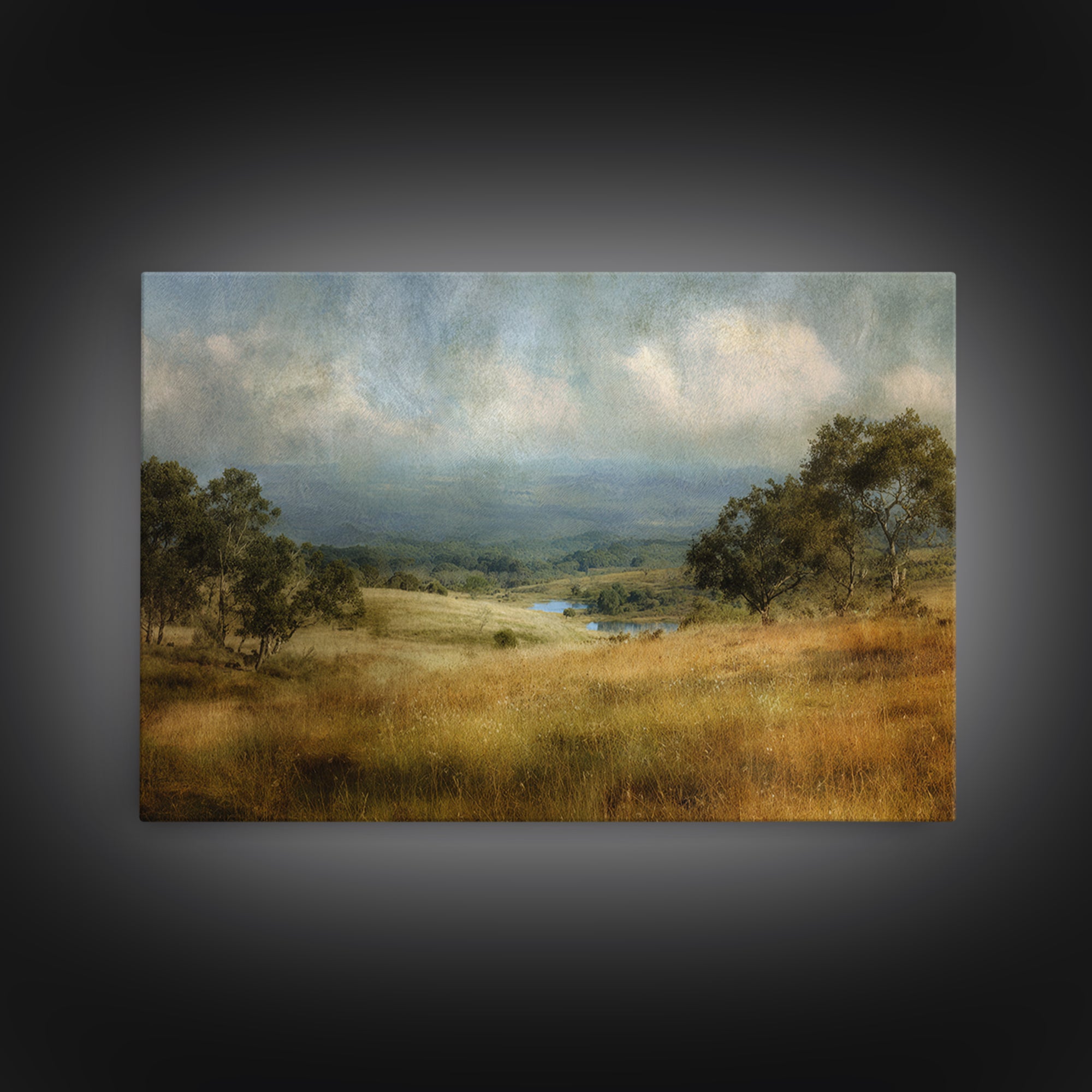 Wide Olive and Beige Meadow Panorama Framed Canvas Print, Above Sofa Art, Horizontal Wall Art, Living Room Decor, Statement, ASA-3x2-86