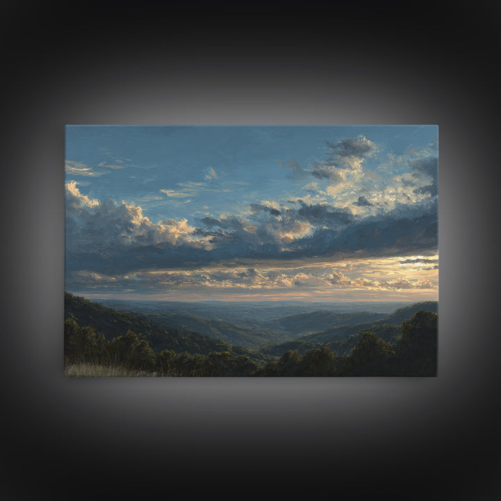 Dramatic Cloudscape over a Distant Valley Canvas Print, Above Sofa Art, Textured Wall Art, Living Room Decor, Statement, ASA-3x2-9