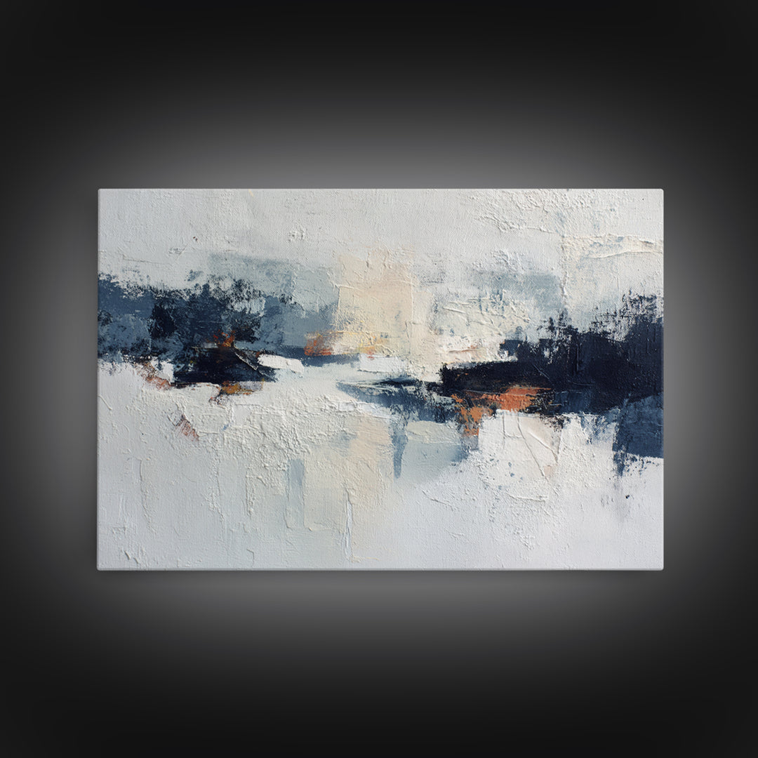 Bold Navy and Ivory Abstract Brushwork Canvas Print, Above Sofa Art, Wall Art Print, Living Room Decor, Fine Art, Statement, ASA-3x2-94