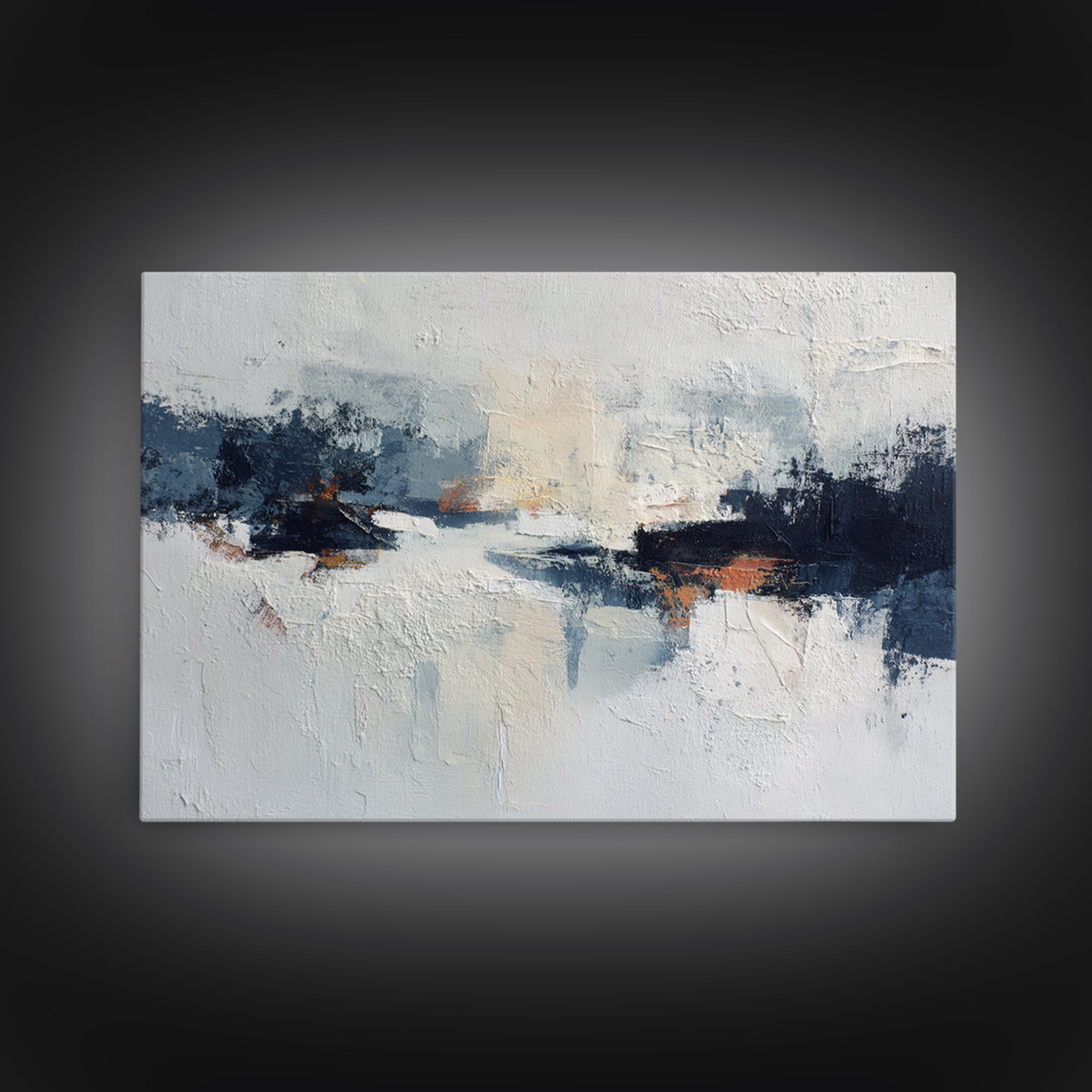 Bold Navy and Ivory Abstract Brushwork Canvas Print, Above Sofa Art, Wall Art Print, Living Room Decor, Fine Art, Statement, ASA-3x2-94
