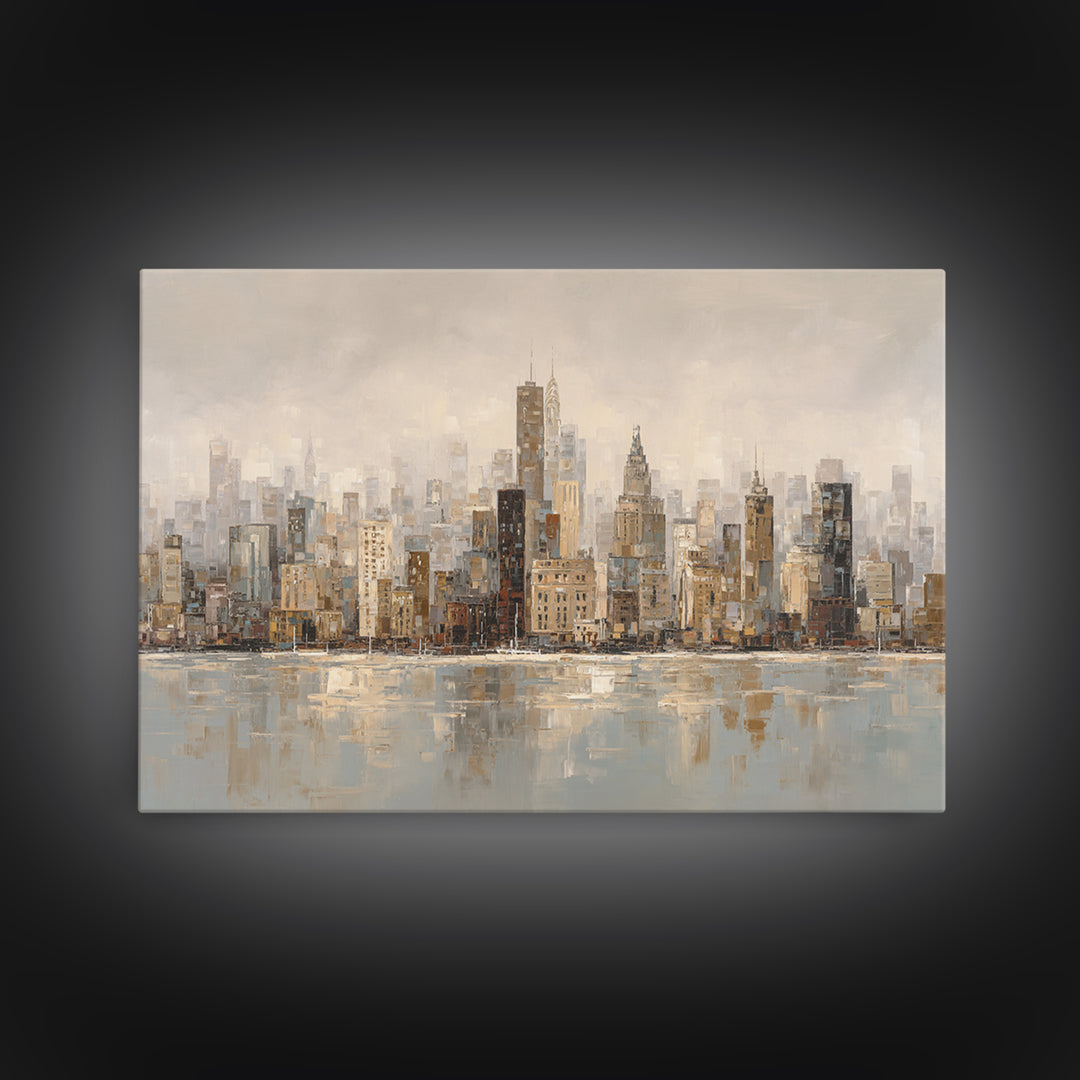 Quiet City Skyline Reduced to Elegant Shapes Canvas Print, Above Sofa Art, Watercolor Painting, Living Room Decor, Statement, ASA-3x2-98