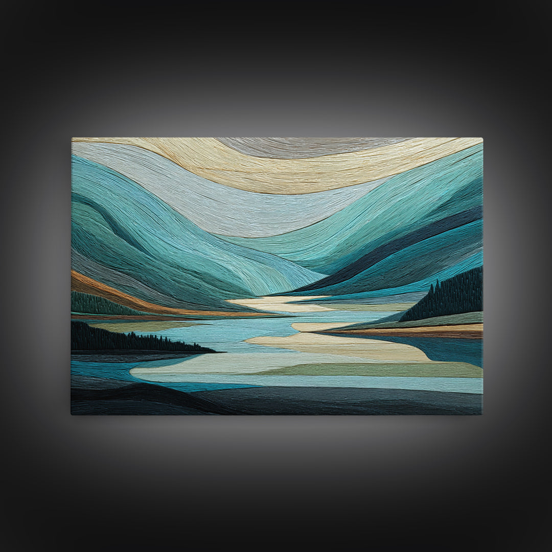 Abstract River Bends Framed Canvas Print, Above Sofa Art, Gallery Decor, Living Room Decor, Abstract Art, Statement, ASA-3x2-99