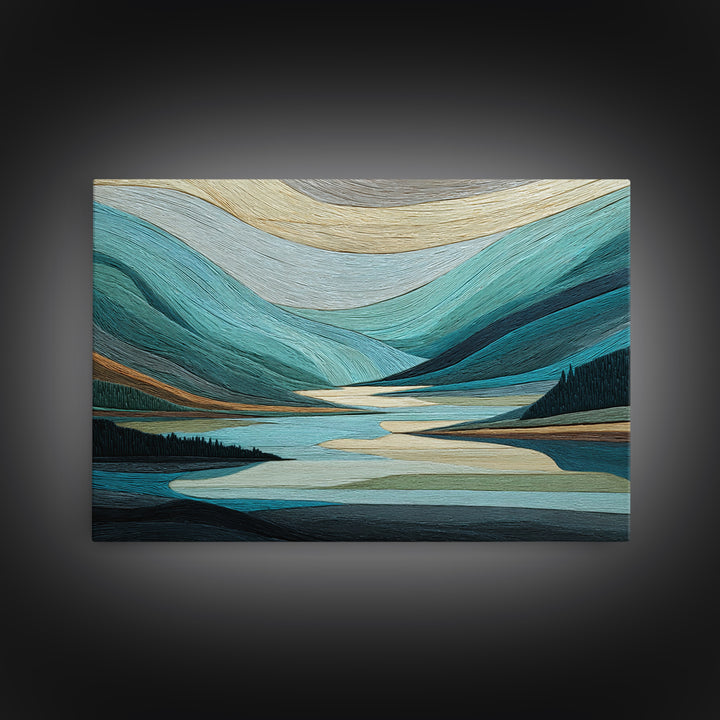 Abstract River Bends Framed Canvas Print, Above Sofa Art, Gallery Decor, Living Room Decor, Abstract Art, Statement, ASA-3x2-99