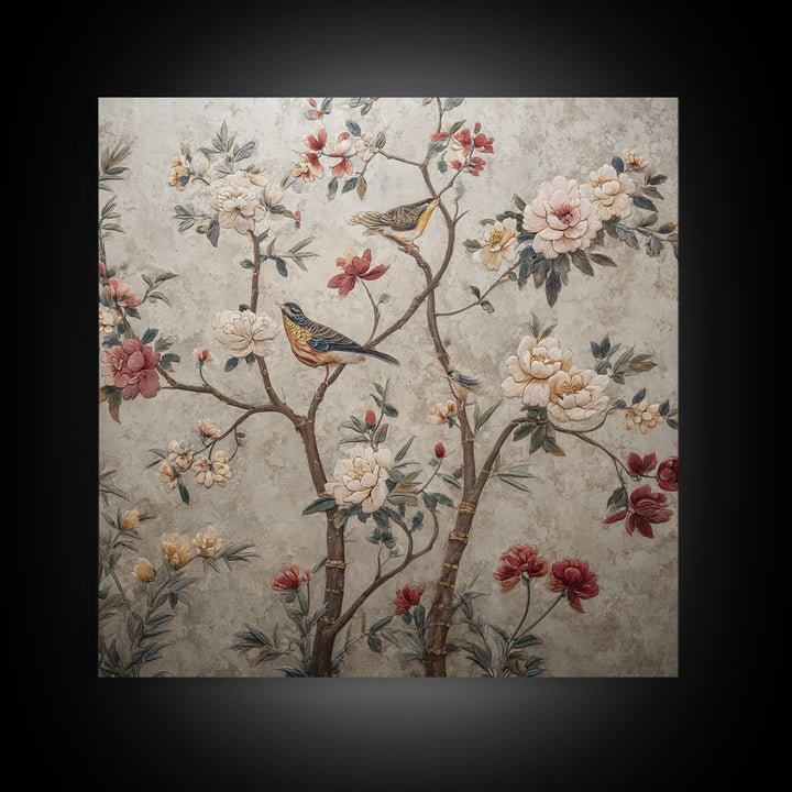Fan Shaped Composition of Blossoms and Birds Canvas Print, Asian Inspired Art, Japanese Art Print, Living Room Decor, Harmony, ASI-1x1-17