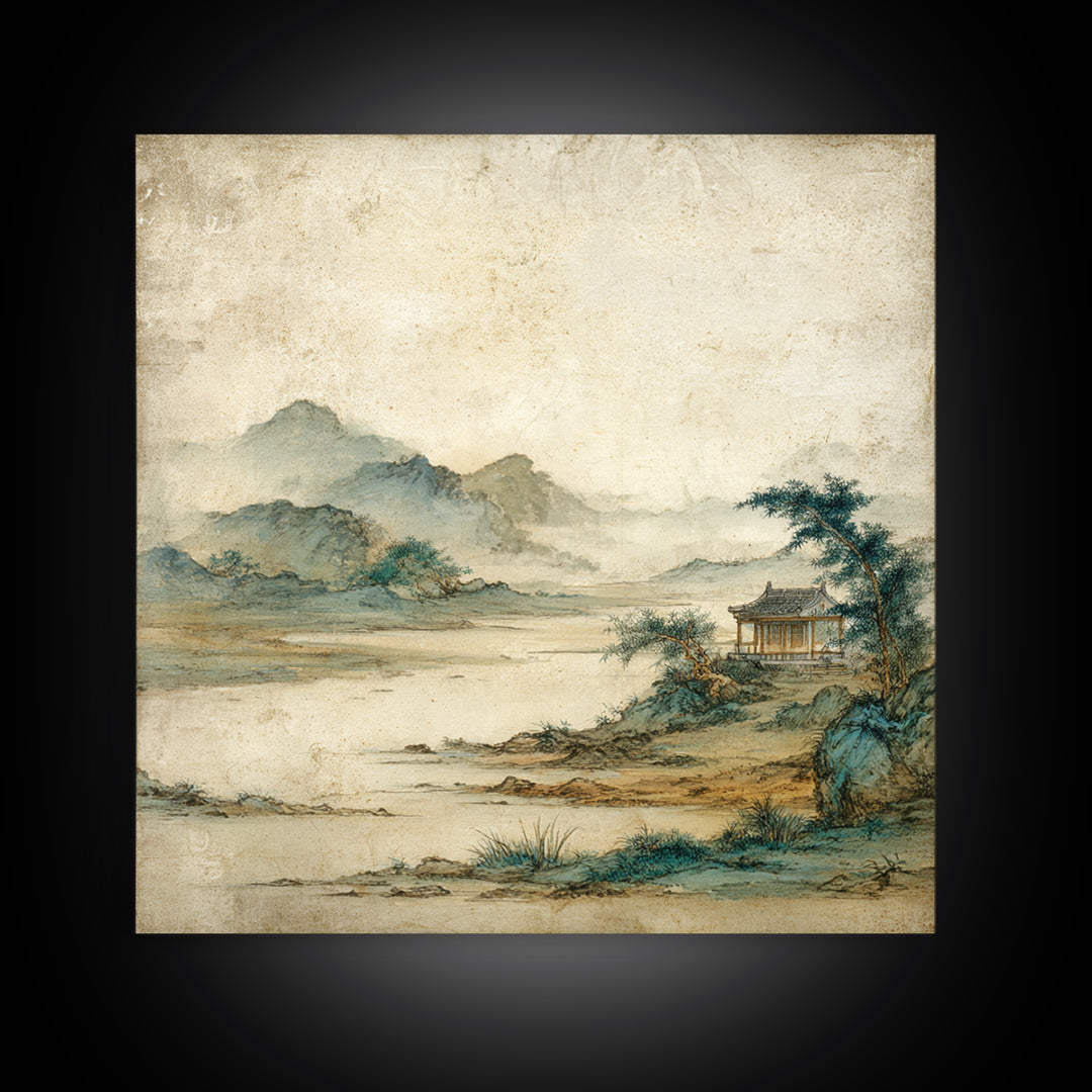 Chinese Mountain Scroll Landscape Framed Canvas Print, Asian Inspired Art, Gallery Decor, Living Room Decor, Fine Art, Harmony, ASI-1x1-32