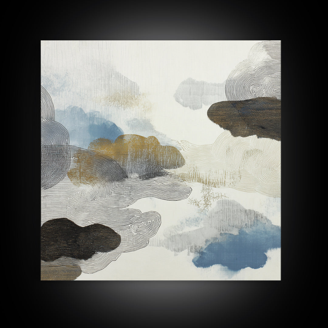 Zen Rock Garden Abstraction Framed Canvas Print, Asian Inspired Art, Modern Wall Decor, Living Room Decor, Fine Art, Harmony, ASI-1x1-38
