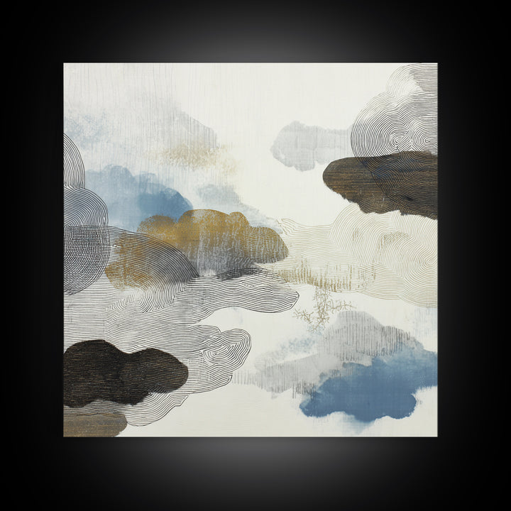 Zen Rock Garden Abstraction Framed Canvas Print, Asian Inspired Art, Modern Wall Decor, Living Room Decor, Fine Art, Harmony, ASI-1x1-38