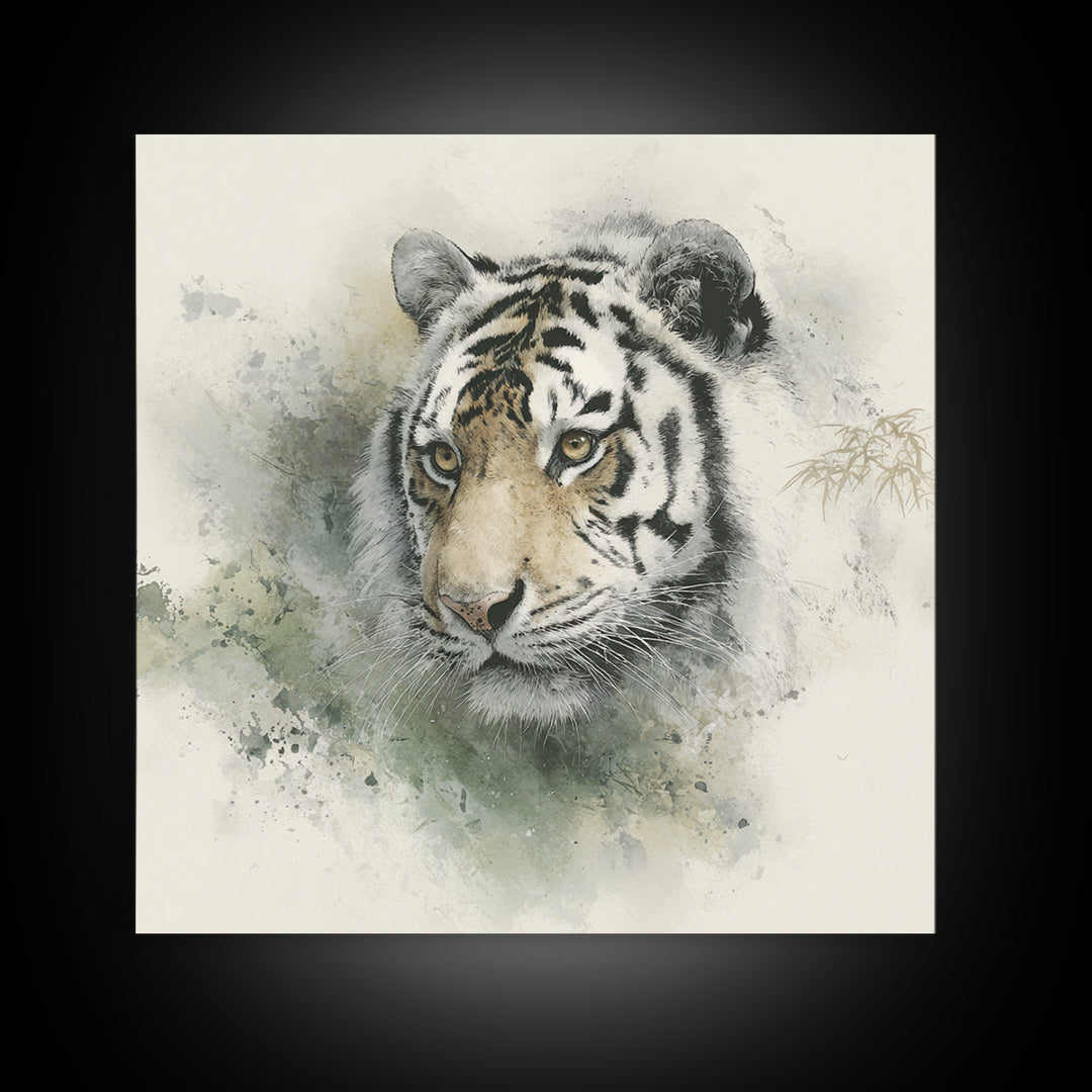 Tiger Portrait with Expressive Brush Ink Energy Canvas Print, Asian Inspired Art, Art Print, Living Room Decor, Harmony, ASI-1x1-40