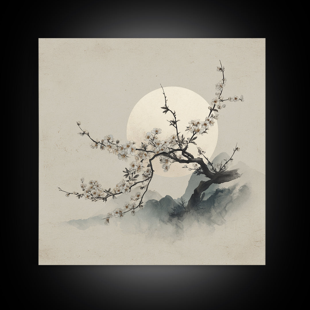 Plum Blossom Branch Painted Canvas Print, Asian Inspired Art, Neutral Wall Art, Living Room Decor, Fine Art, Harmony, ASI-1x1-60
