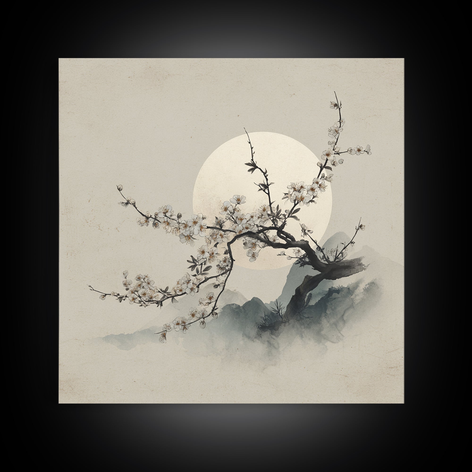 Plum Blossom Branch Painted Canvas Print, Asian Inspired Art, Neutral Wall Art, Living Room Decor, Fine Art, Harmony, ASI-1x1-60