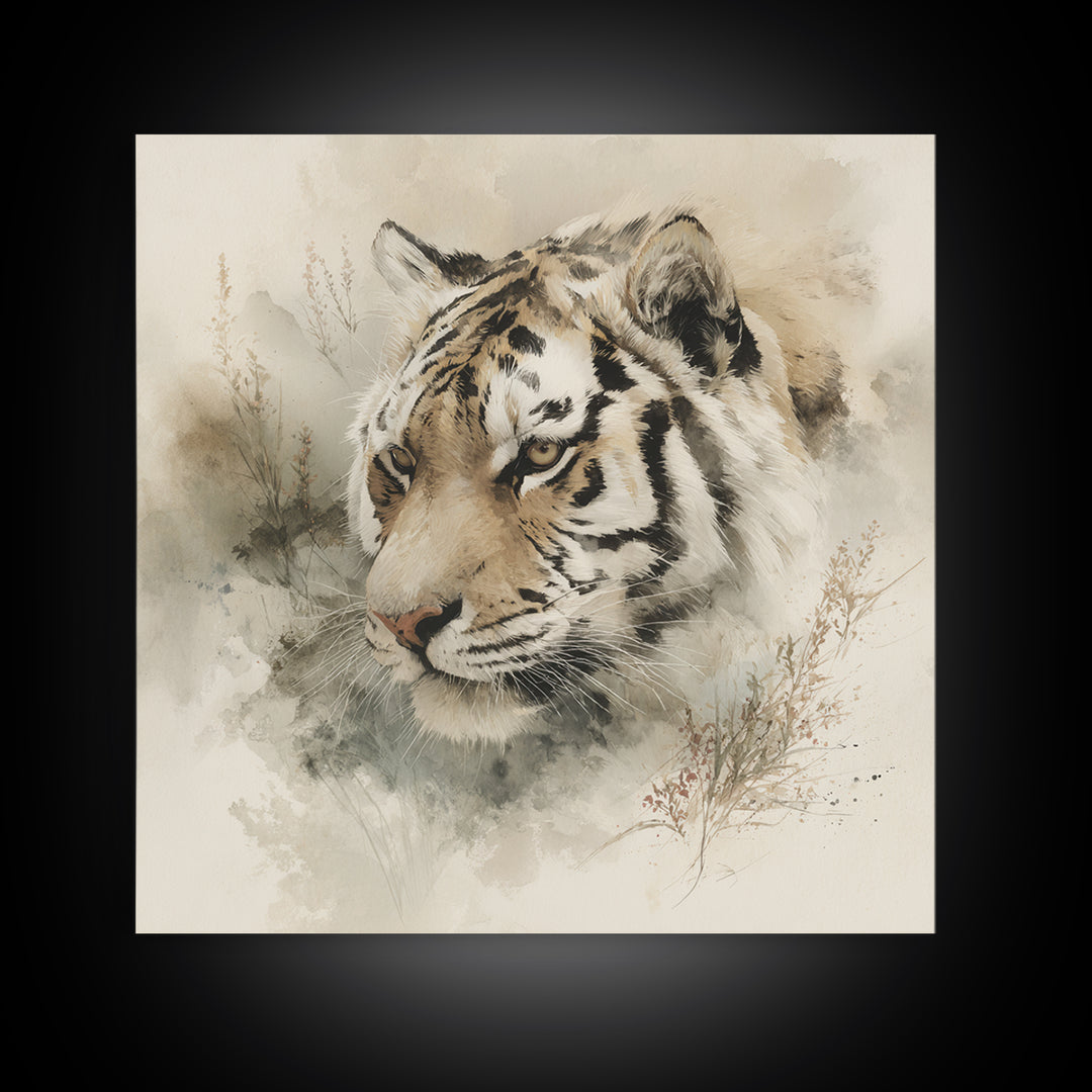 Tiger Portrait with Expressive Brush Ink Energy Framed Canvas Print, Asian Inspired Art, Asian, Living Room Decor, Harmony, ASI-1x1-64