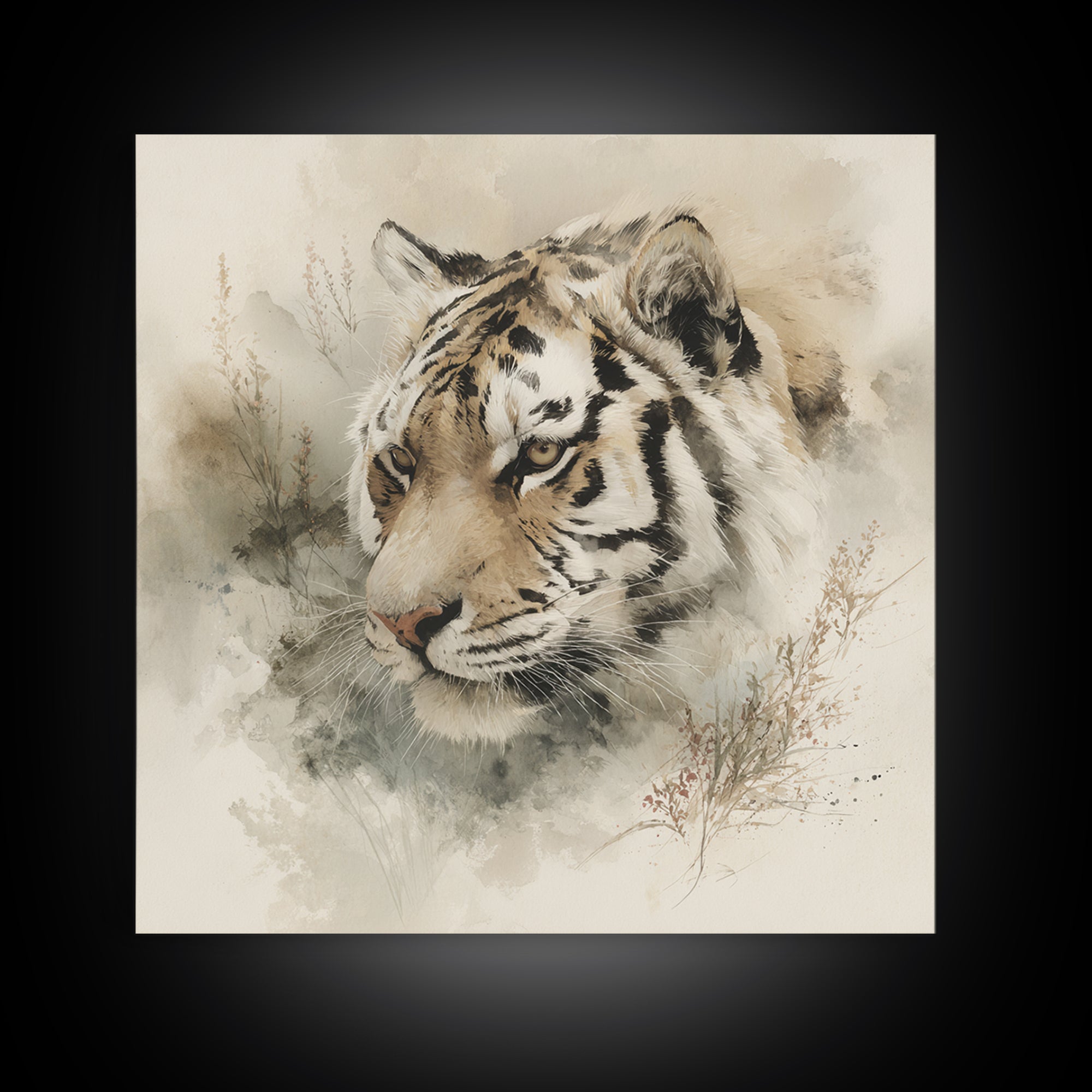 Tiger Portrait with Expressive Brush Ink Energy Framed Canvas Print, Asian Inspired Art, Asian, Living Room Decor, Harmony, ASI-1x1-64