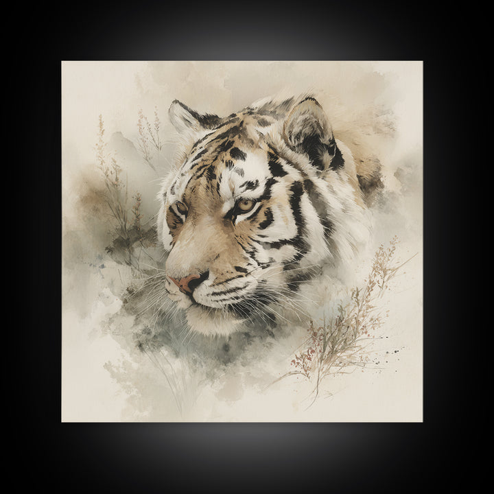 Tiger Portrait with Expressive Brush Ink Energy Framed Canvas Print, Asian Inspired Art, Asian, Living Room Decor, Harmony, ASI-1x1-64