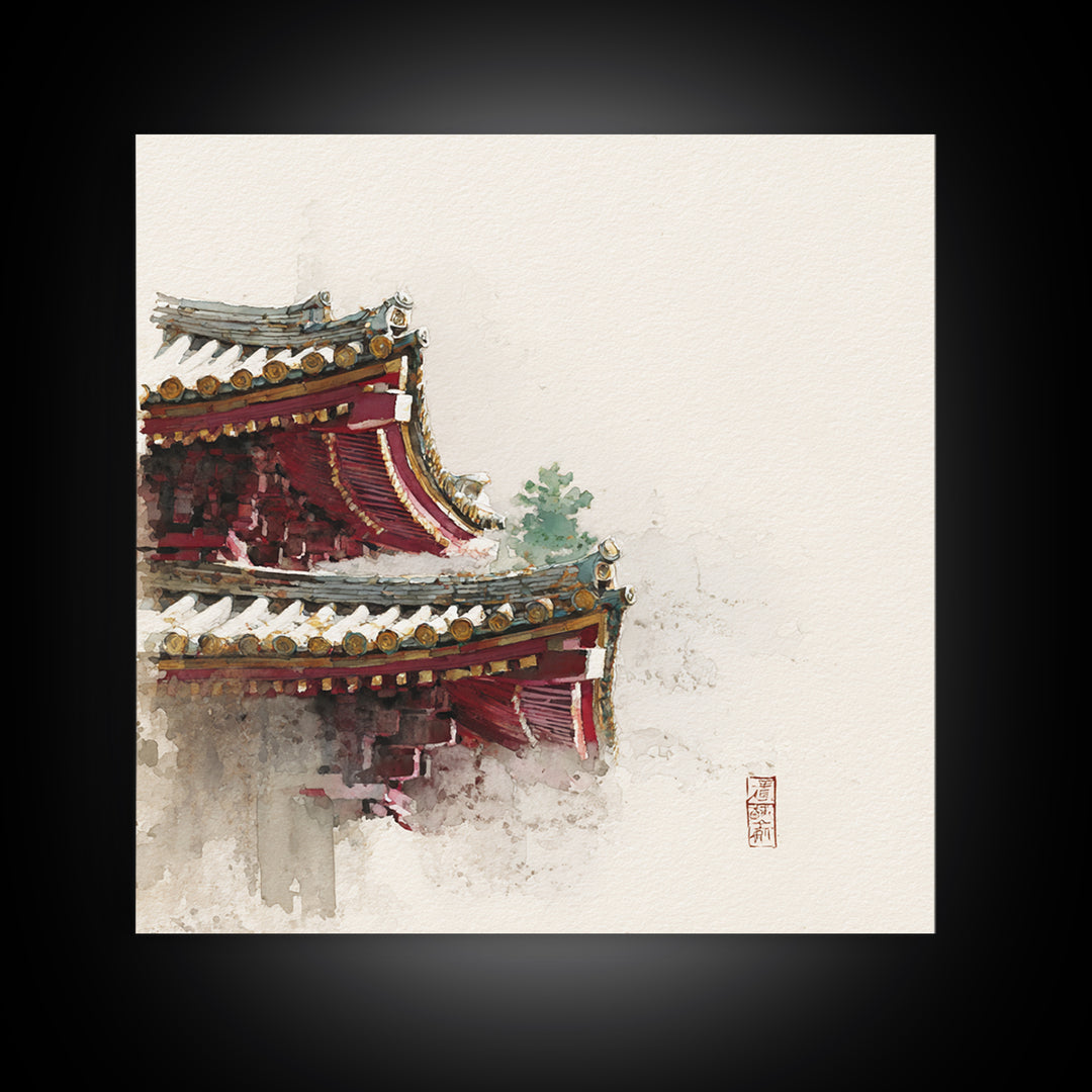 Temple Roof Detail Framed Canvas Print, Asian Inspired Art, Zen Wall Art, Living Room Decor, Fine Art, Harmony, Art Print, ASI-1x1-71