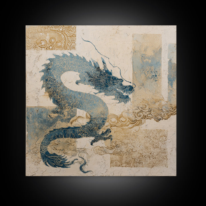 Dragon Curling Through Clouds Canvas Print, Asian Inspired Art, Boho Decor, Living Room Decor, Fine Art, Harmony, Digital Art, ASI-1x1-85