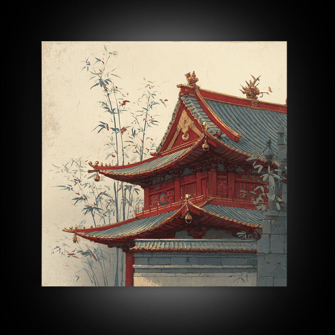 Temple Roof Detail Canvas Print, Asian Inspired Art, Neutral Decor, Living Room Decor, Fine Art, Harmony, Wall Art, Home Decor, ASI-1x1-95