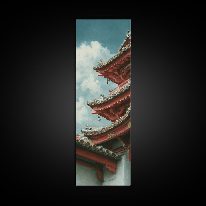 Temple Roof Detail Canvas Print, Asian Inspired Art, Bird Art, Living Room Decor, Fine Art, Harmony, Japanese Art Print, ASI-1x3-11