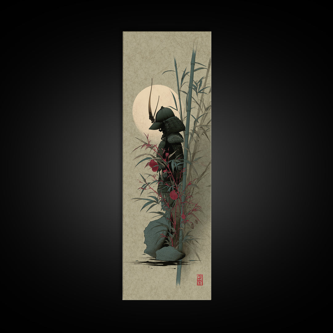 Samurai Helmet Still Life Framed Canvas Print, Asian Inspired Art, Poster, Living Room Decor, Harmony, Japandi Wall Art, ASI-1x3-19