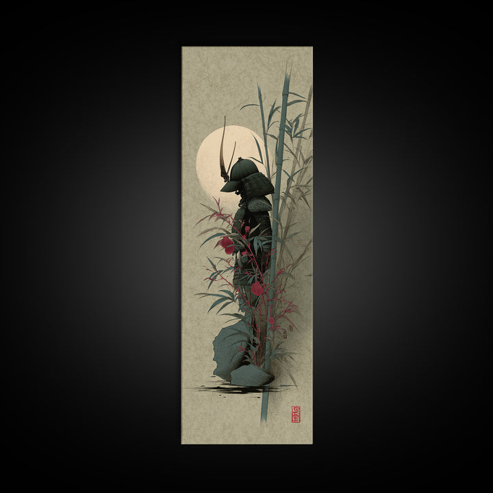Samurai Helmet Still Life Framed Canvas Print, Asian Inspired Art, Poster, Living Room Decor, Harmony, Japandi Wall Art, ASI-1x3-19