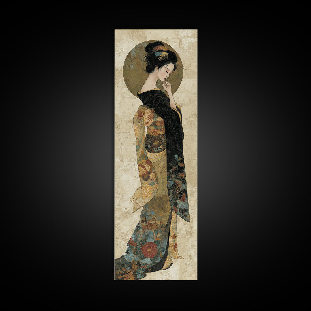 Elegant Geisha Portrait Canvas Print, Asian Inspired Art, Modern Wall Decor, Living Room Decor, Oil Painting, Harmony, ASI-1x3-42