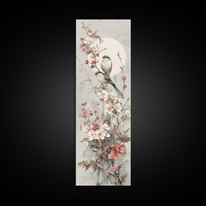 Fan Shaped Composition of Blossoms and Birds Canvas Print, Asian Inspired Art, Modern Wall Decor, Living Room Decor, Harmony, ASI-1x3-5